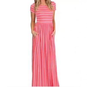 Horizontal Striped Maxi Dress with pockets